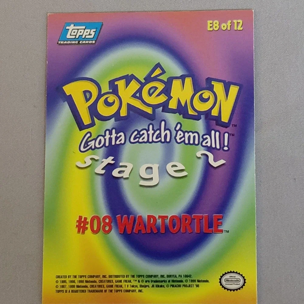 1999 Topps Pokémon Wartortle #08 E8 of 12 Stage 2 Holographic Holo Foil Card